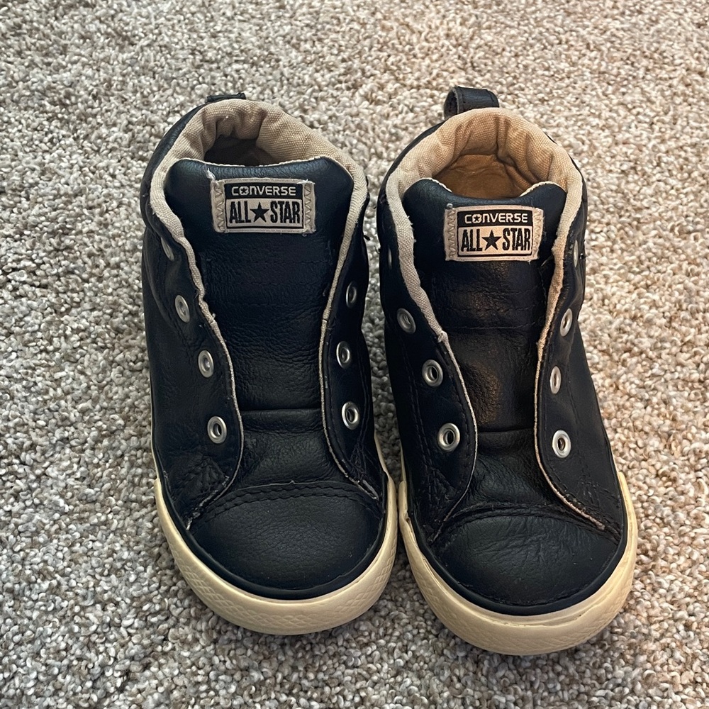 Converse Kids Black Leather Sneakers